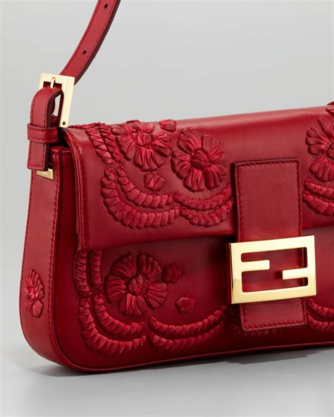 fendi purse bag black with stitched white roses|Fendi designer handbags red.